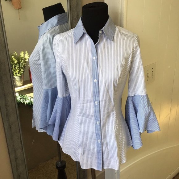 White House Black Market Striped Bell Sleeve Top - Picture 6 of 8